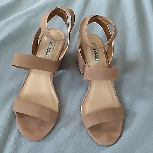 Steve Madden Shoes - Steve Madden Nude Fabric 2.5" Ankle Strap, Chunky Heel Sandals
